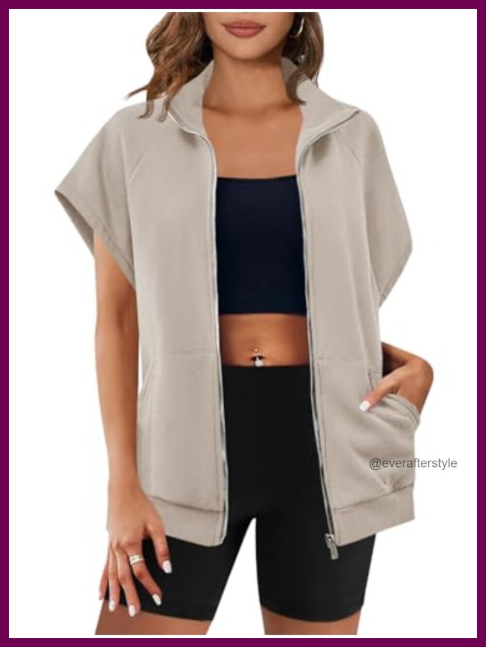 Fisoew Zip Up Sweatshirt Sleeveless Oversized Vest with Pockets